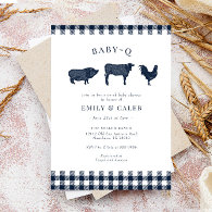 Rustic Baby Q Blue Plaid Baby Shower Invitation