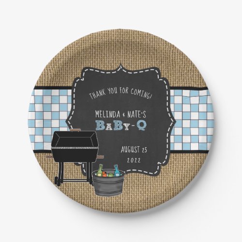 Rustic Baby Q boy baby shower decor Paper Plates