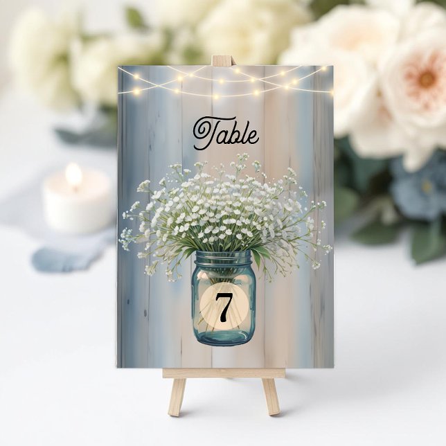 Rustic Baby’s Breath Country Wedding Table Number  (Table Number)