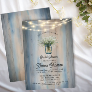 Rustic Baby’s Breath Mason Jar Bridal Shower Invitation
