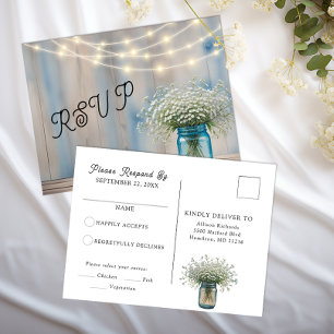 Rustic Baby’s Breath Mason Jar RSVP Postcard