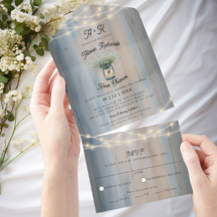 Rustic Baby’s Breath & String Lights Wedding All In One Invitation