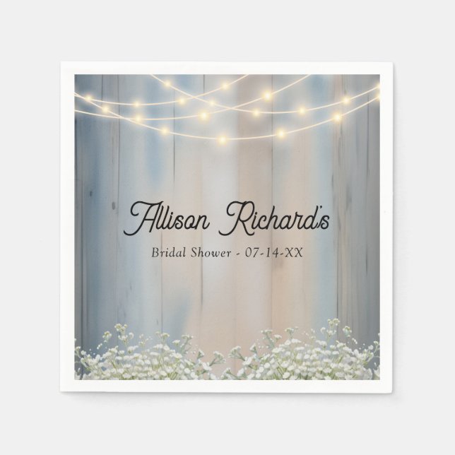 Rustic Baby’s Breath & String Lights Wedding  Napkins (Front)
