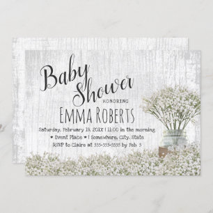 Rustic Baby Shower Baby's Breath Mason Jar Floral Invitation