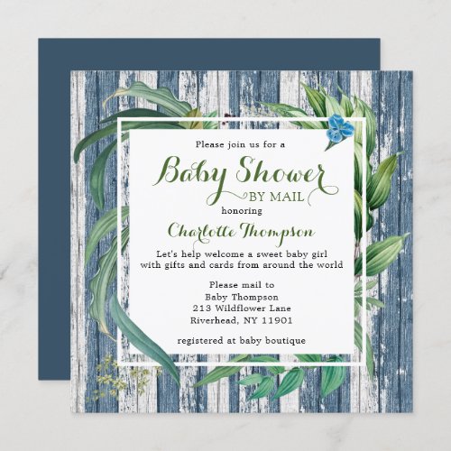 Rustic Baby Shower By Mail Watercolor Green Floral Invitation