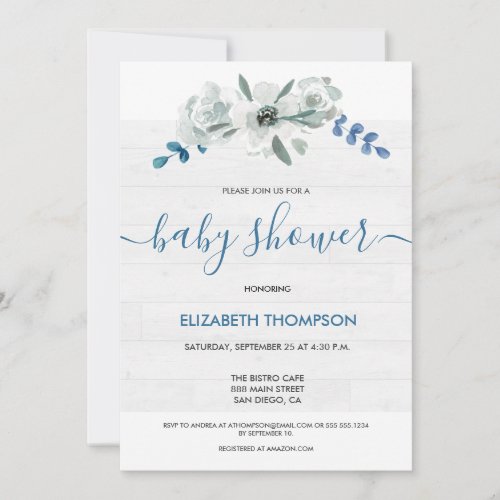 Rustic Baby shower Custom Watercolor floral Wood 