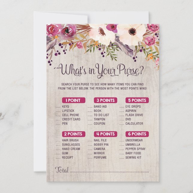 Rustic Baby Shower Game What's in Your Purse Invitation (Front)