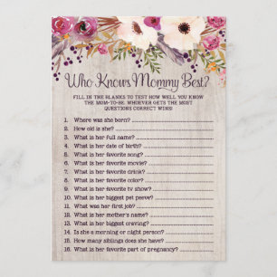 Rustic Baby Shower Game Who Knows Mommy Best Invitation