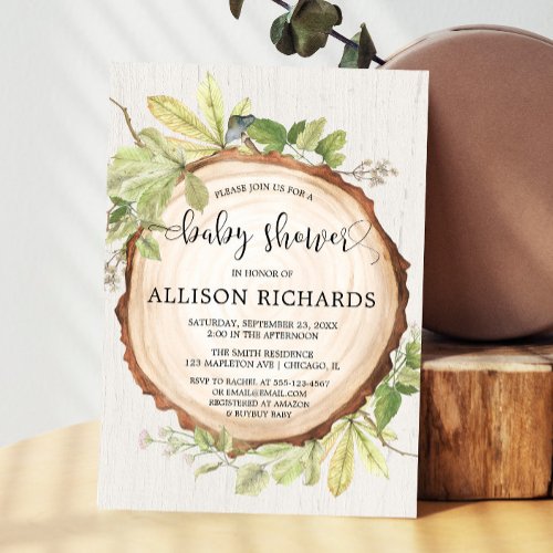 Rustic baby shower gender neutral woodland invitation