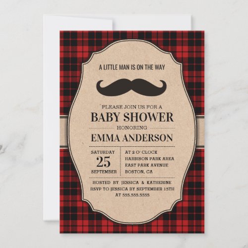 Rustic Baby Shower Invitation for Boy _ Mustache
