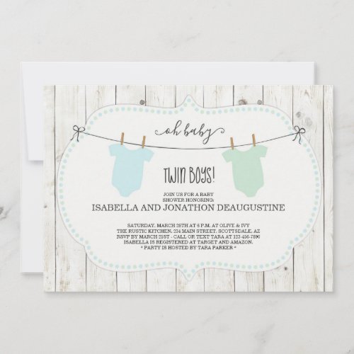 Rustic Baby Shower Invitation for Twin Boys