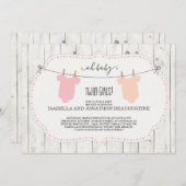 Rustic Baby Shower Invitation for Twin Girls (Front/Back)