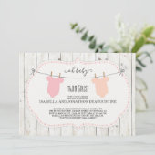 Rustic Baby Shower Invitation for Twin Girls (Standing Front)