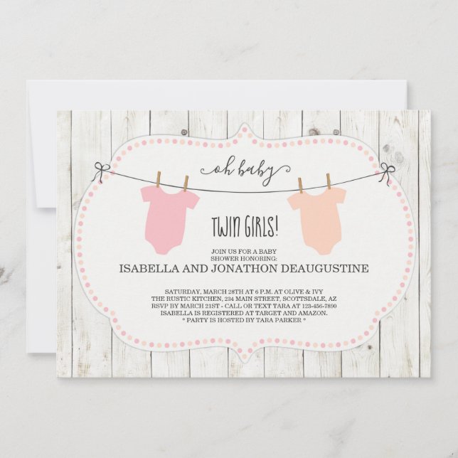 Rustic Baby Shower Invitation for Twin Girls (Front)