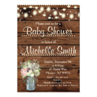 Rustic Baby Shower Invitation, Mason Jar, Floral Card