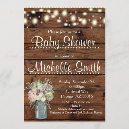Rustic Baby Shower Invitation, Mason Jar, Floral Invitation