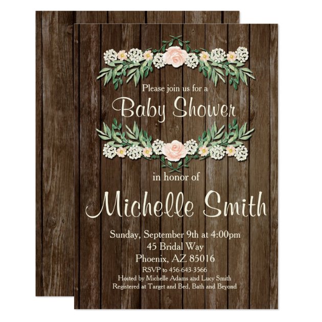 Rustic Baby Shower Invitation, Rose, Floral Card