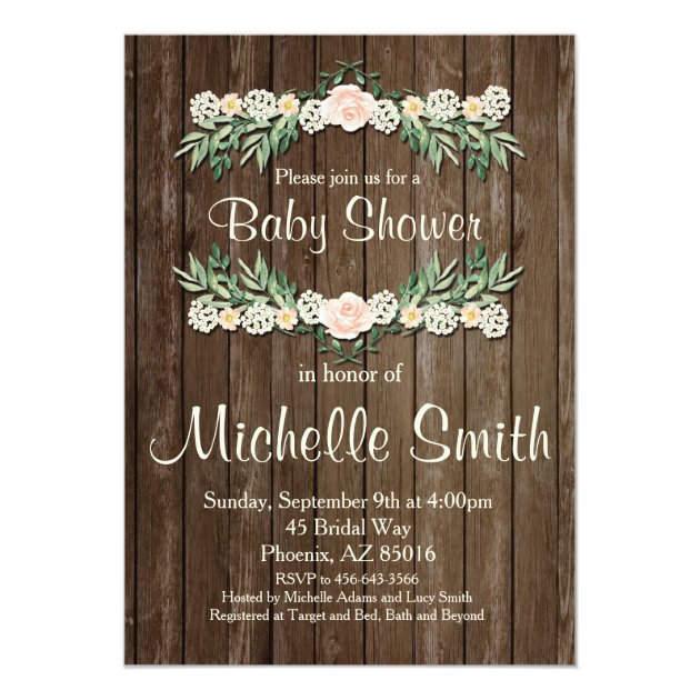 Rustic Baby Shower Invitation, Rose, Floral Card