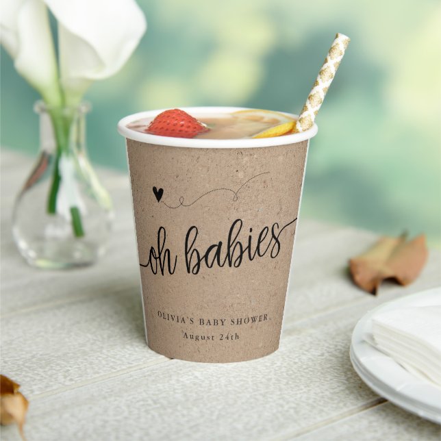 Rustic Baby Shower, Kraft Oh Babies Twins Custom Paper Cups (Insitu)