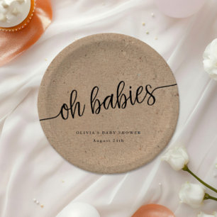 Rustic Baby Shower, Kraft Oh Babies Twins Custom Paper Plates