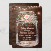 Rustic Baby Shower, Mason Jar Lights Boho Floral Invitation (Front/Back)