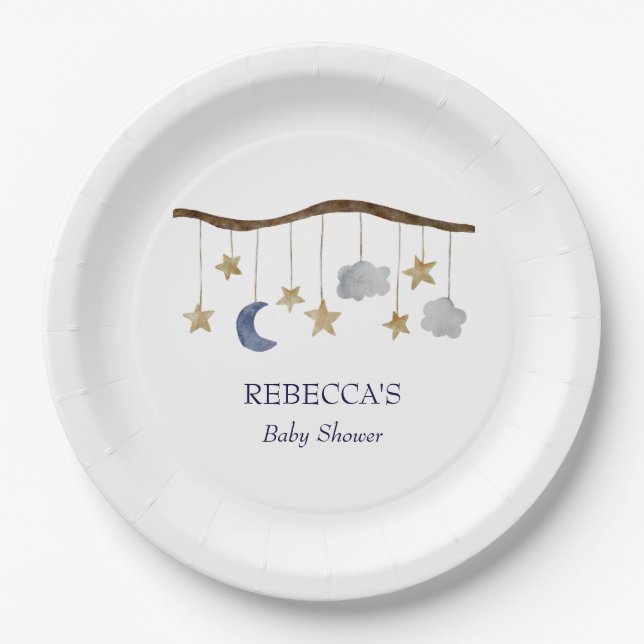 Rustic Baby Shower Night Sky Mobile Paper Plates (Front)