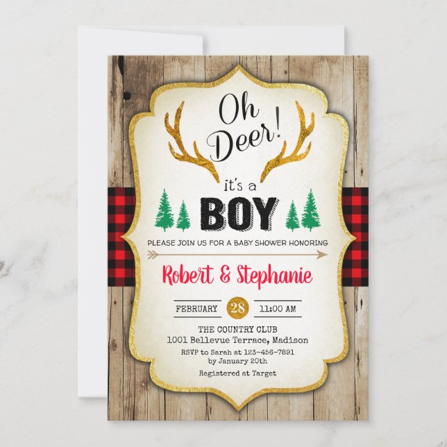 Rustic Baby Shower - Oh Deer Invitation (Front)