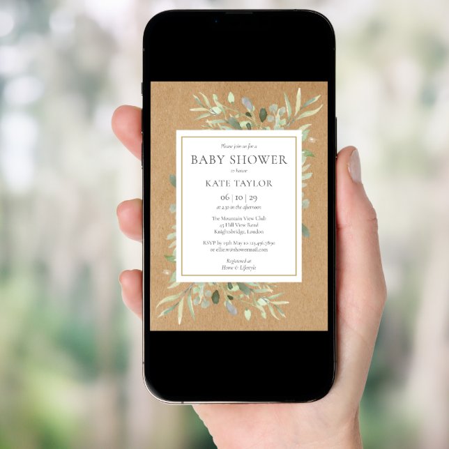 Rustic Baby Shower Sprinkle Watercolour Greenery Invitation (Front Digital)