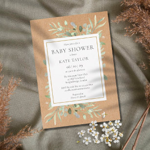 Rustic Baby Shower Sprinkle Watercolour Greenery Invitation