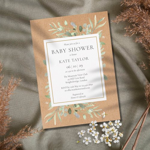 Rustic Baby ShowerSprinkle Watercolour Greenery Invitation