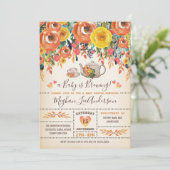 Rustic Baby Shower Tea Party Autumn Fall Flowers Invitation (Standing Front)