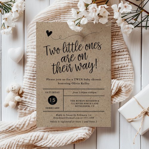 Rustic Baby Shower Twins Gender Neutral  Kraft Invitation