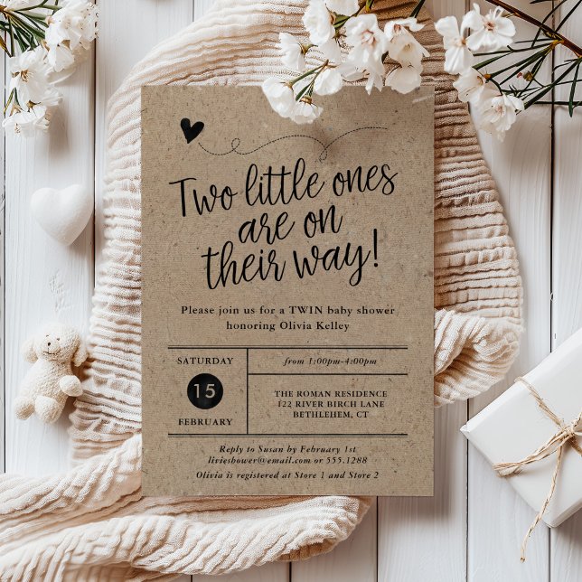 Rustic Baby Shower, Twins, Gender Neutral  Kraft Invitation (Creator Uploaded)