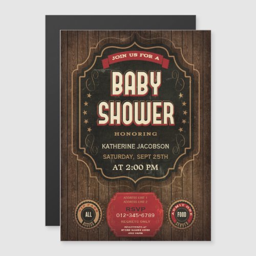 Rustic Baby Shower Vintage Chalkboard  Wood Magnetic Invitation