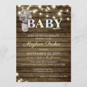 Rustic Baby Shower Wood Letters and Baby's Breath Invitation