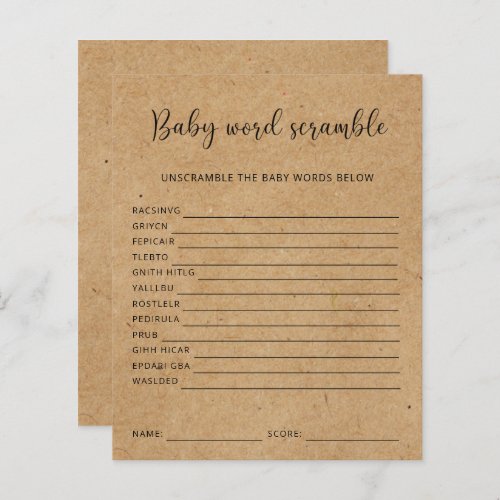 Rustic _ Baby Word Scramble  Baby Shower Game