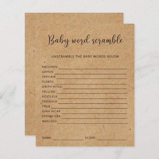 Rustic - Baby Word Scramble | Baby Shower Game