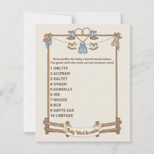 Rustic Baby Word Scramble Game Card
