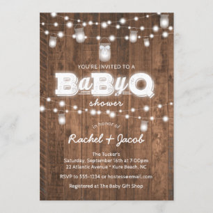 Rustic BaByQ Mason Jar Lights Baby Shower Invitation