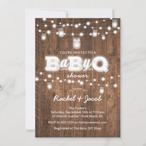 Rustic BaByQ Mason Jar Lights Baby Shower Invitation