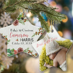 Rustic Baby's 1st Christmas Best Gift Custom Photo Ornament<br><div class="desc">This adorable baby's first Christmas ornament in star shape has plenty of chic rustic flair. The words " Best Gift Ever" is designed in modern script typography and overlaid on the photo to express your deep love to your new baby. The back side is with a wood base and Christmas...</div>