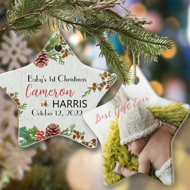 Rustic Baby's 1st Christmas Best Gift Custom Photo Ornament (Creator Uploaded)