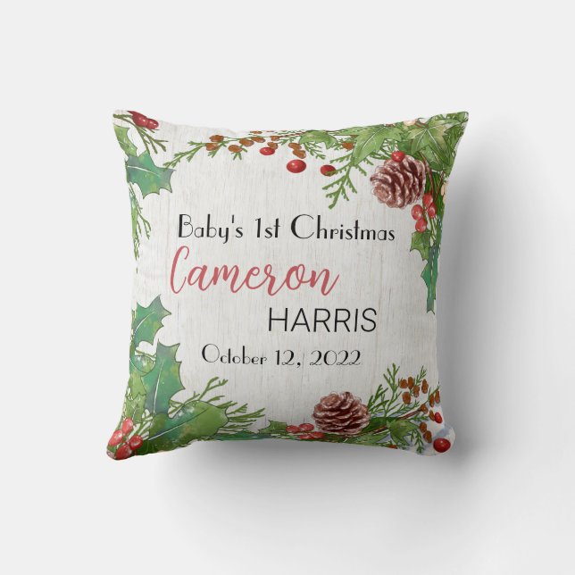Rustic Baby's 1st Christmas Best Gift Photo Throw Pillow (Back)