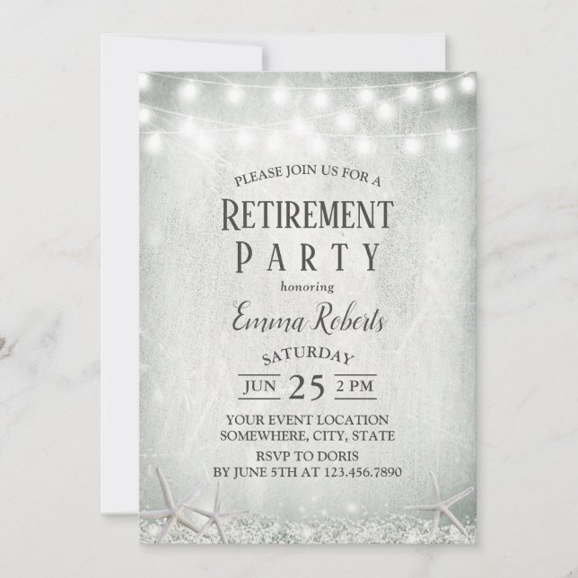 Rustic Baby's Breath Beach Starfish Retirement Invitation (Front)