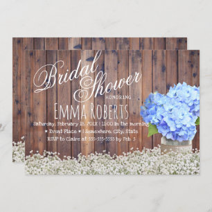 Rustic Baby's Breath Blue Hydrangea Bridal Shower Invitation