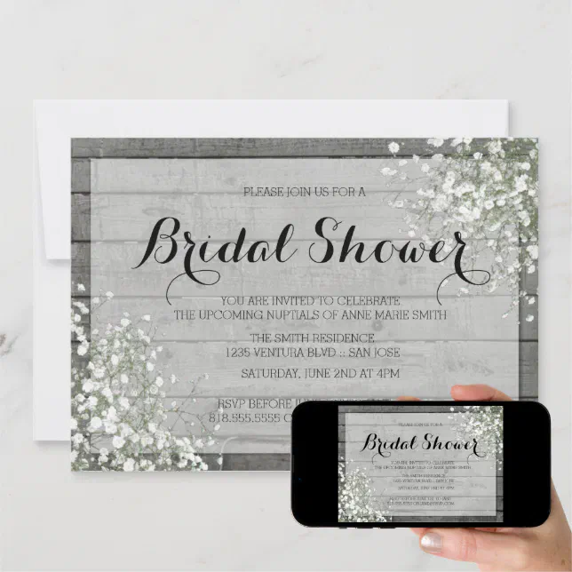 RUSTIC BABY'S BREATH BRIDAL SHOWER INVITATION | Zazzle