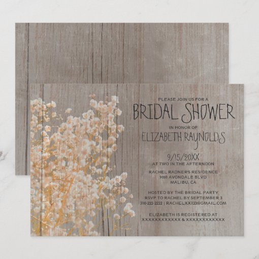 Rustic Baby's Breath Bridal Shower Invitations | Zazzle