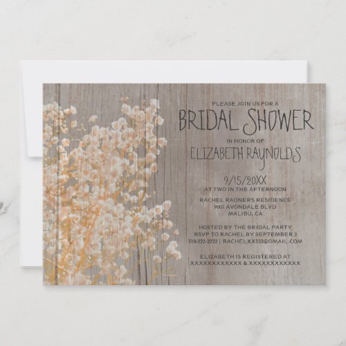 Rustic Baby's Breath Bridal Shower Invitations