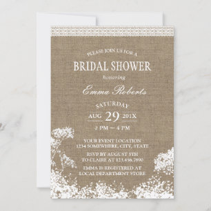 Rustic Baby's Breath Burlap Wedding Bridal Shower Invitation