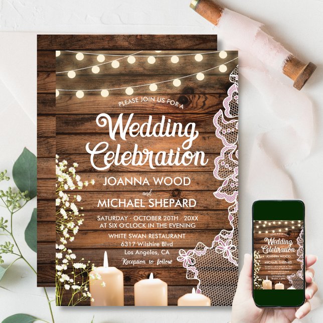 Rustic Baby's Breath Candlelights & Lace Wedding  Invitation (Creator Uploaded)